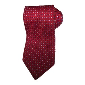 JoS.A. Bank Necktie Tie 100% Silk Red Blue Geometric 60.5" L, 3.75" W